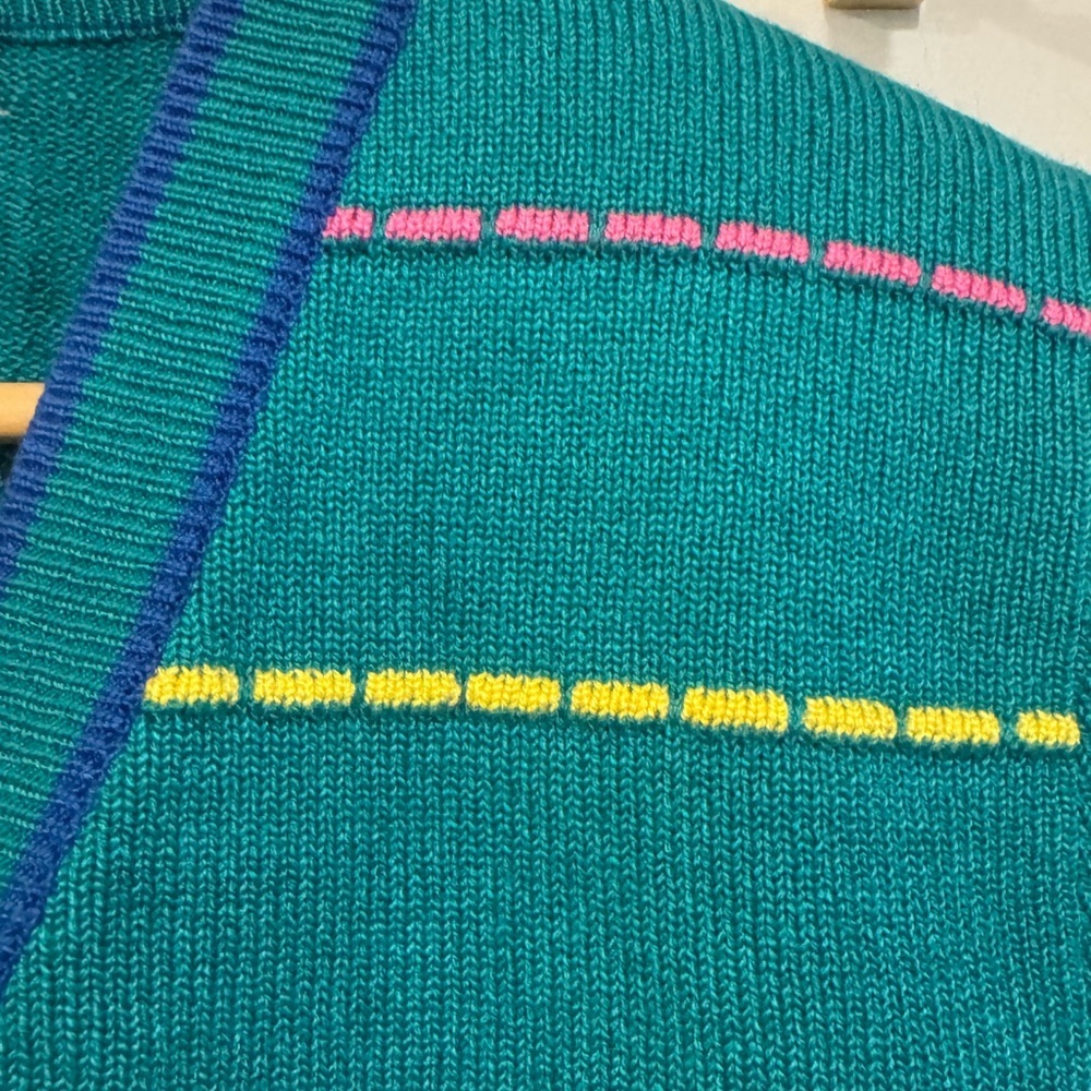 Vintage Renate Teal Short Sleeve Cardigan – Size 8 – Gold Button - Picture 6 of 9